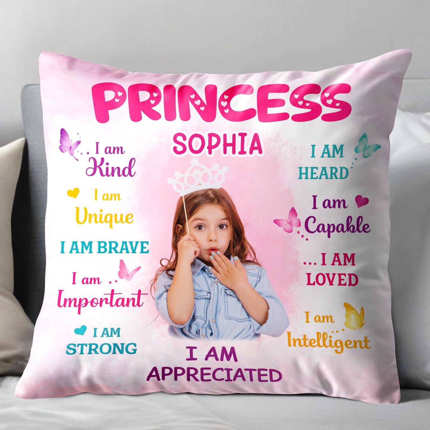 Prince I Am Brave Strong Smart Helpful Affirmations With Sports Balls And Crown - Personalized Custom Pillow, Insert Included - KID526_PLW