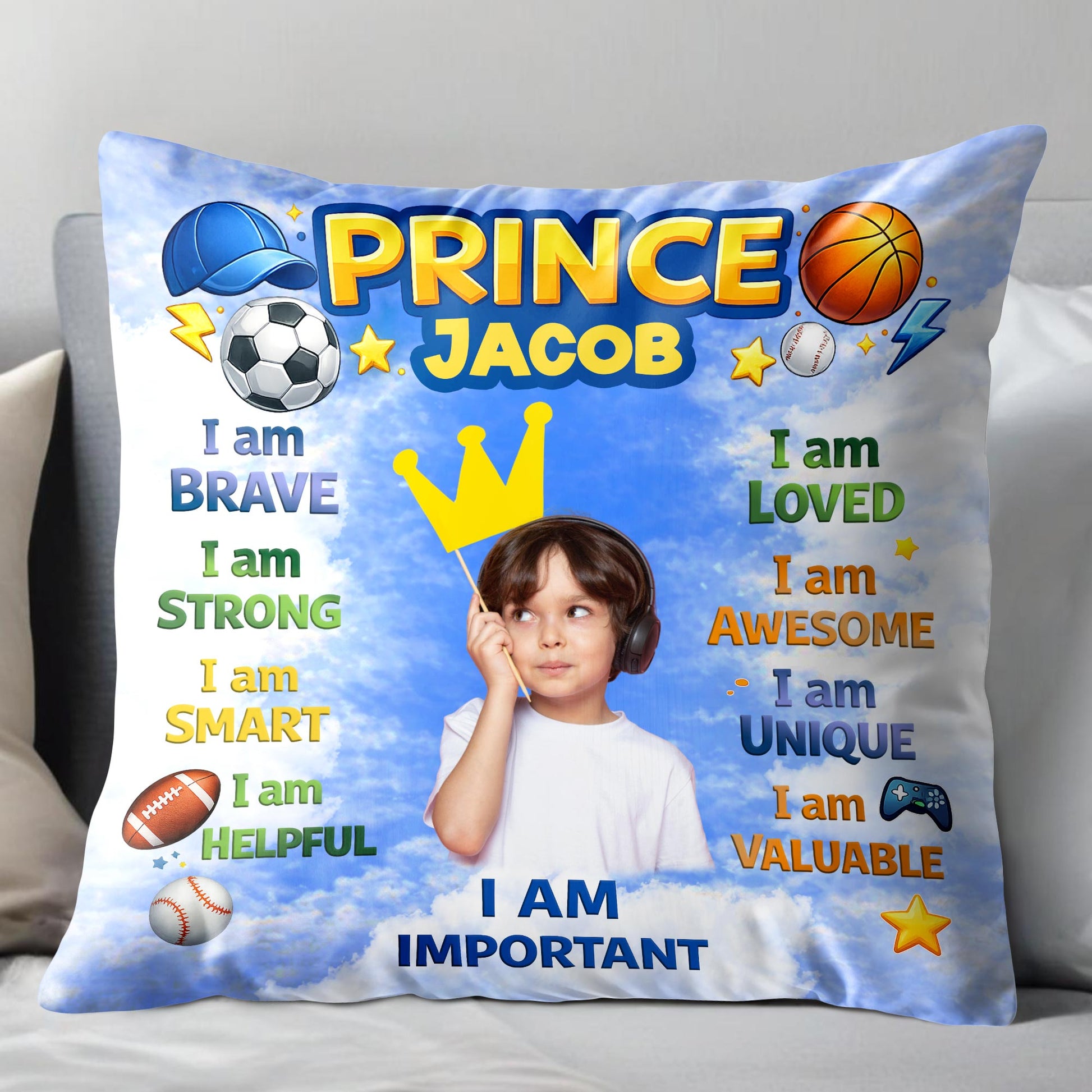 Prince I Am Brave Strong Smart Helpful Affirmations With Sports Balls And Crown