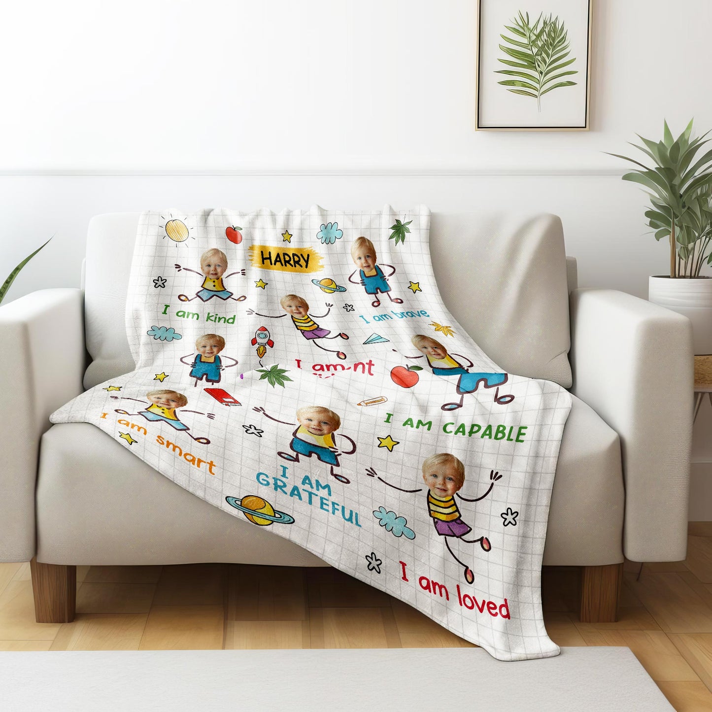 I Am Kind, Brave, Confident Blanket With Stars And Planets