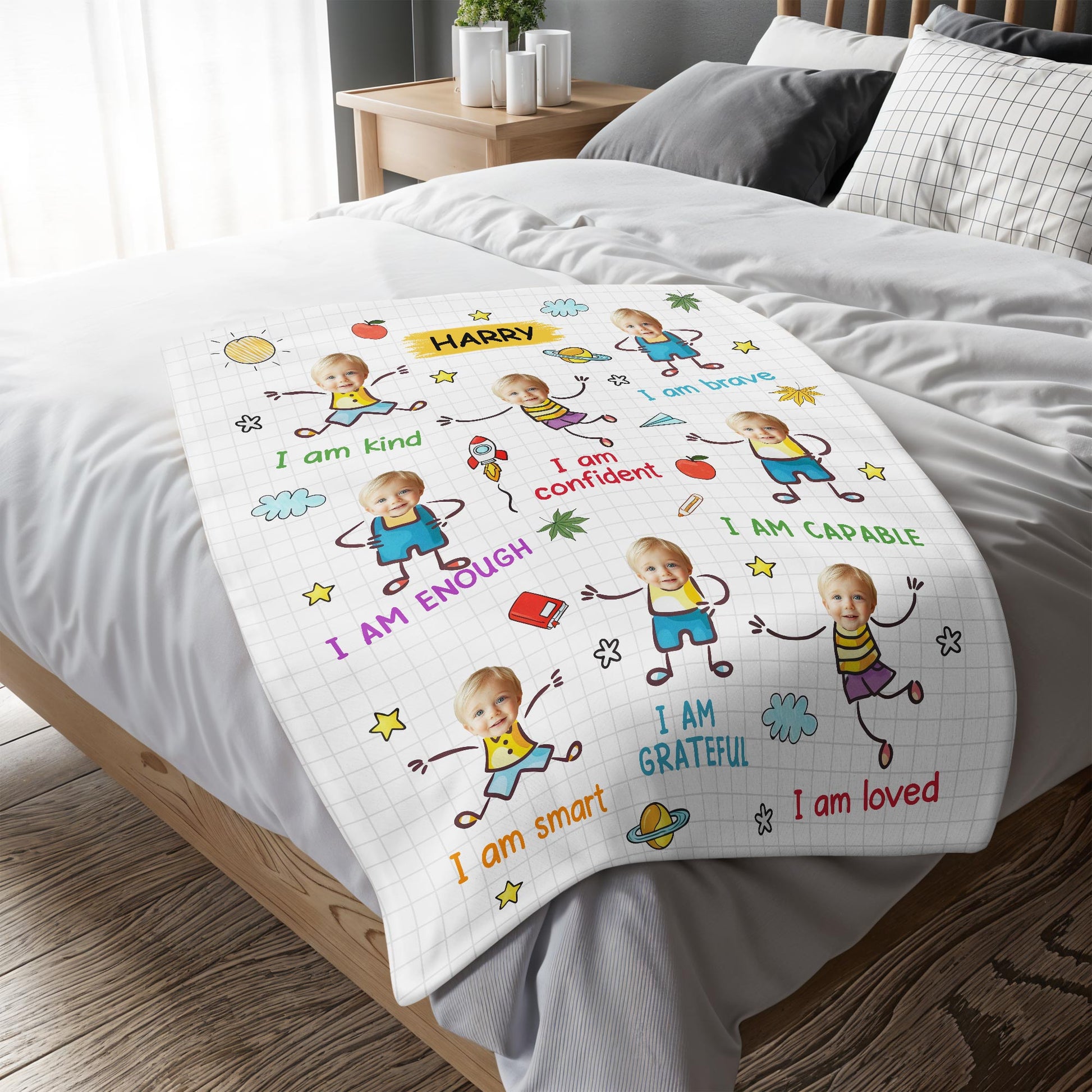 I Am Kind, Brave, Confident Blanket With Stars And Planets