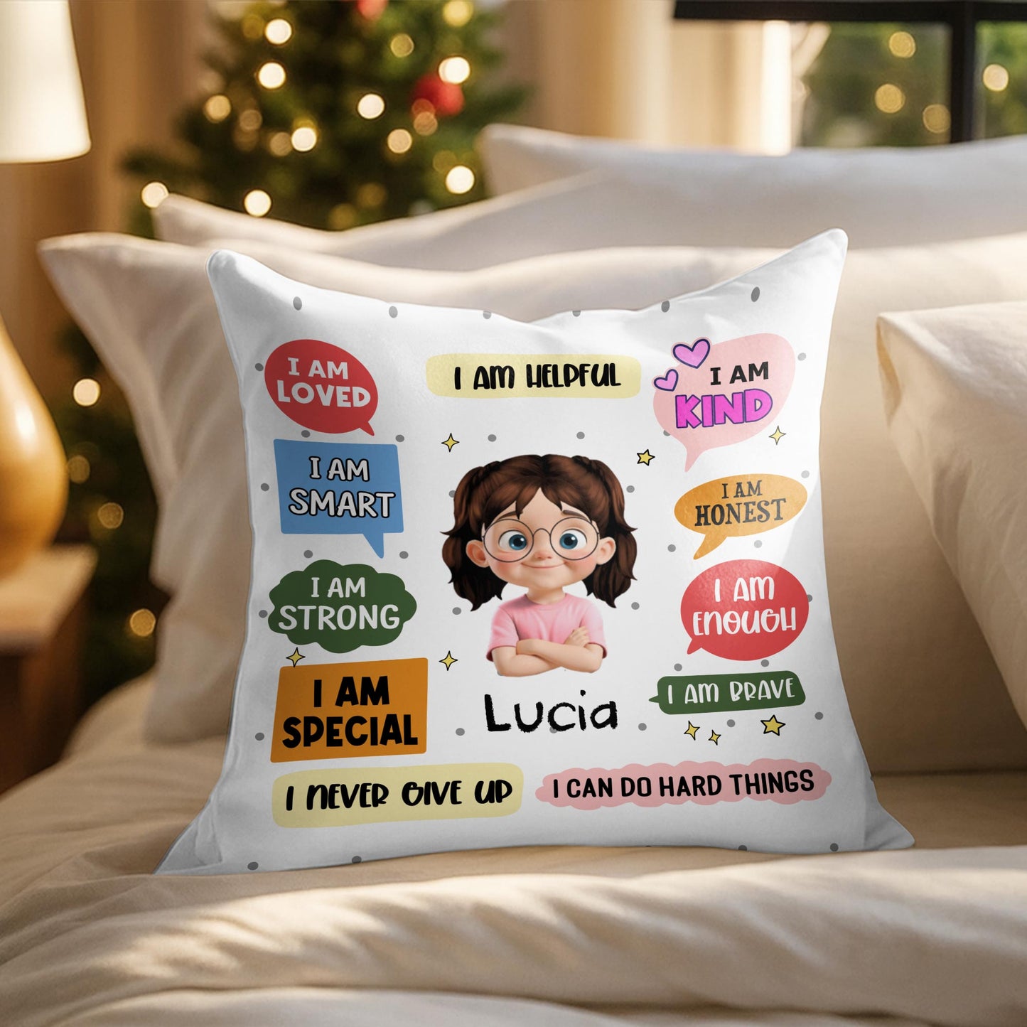 I Am Loved And Brave Affirmations For A Beautiful Girl - Personalized Custom Pillow, Insert Included - KID533_PLW