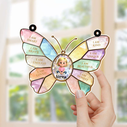I Am Smart Brave Enough Butterfly Positive Affirmations For Little Girl - Personalized Custom Suncatcher - KID578_CSUN