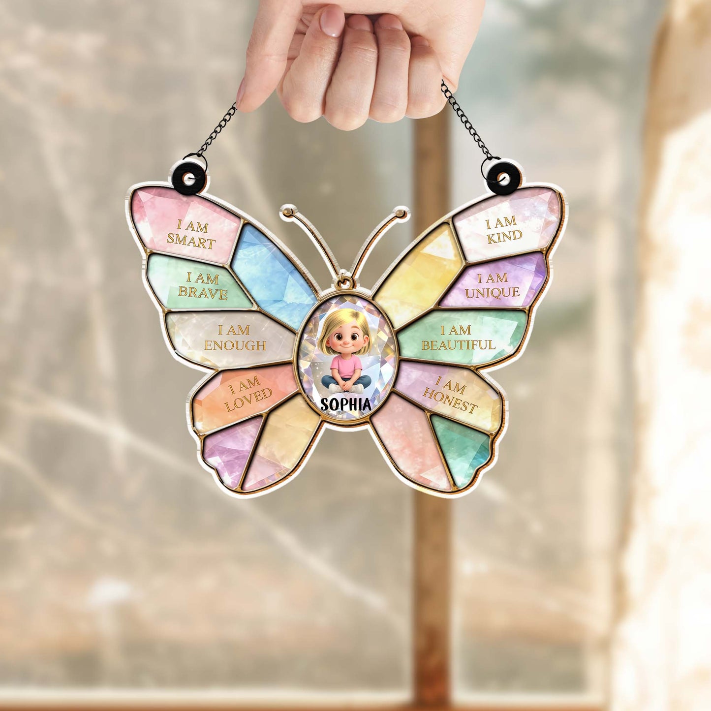 I Am Smart Brave Enough Butterfly Positive Affirmations For Little Girl - Personalized Custom Suncatcher - KID578_CSUN