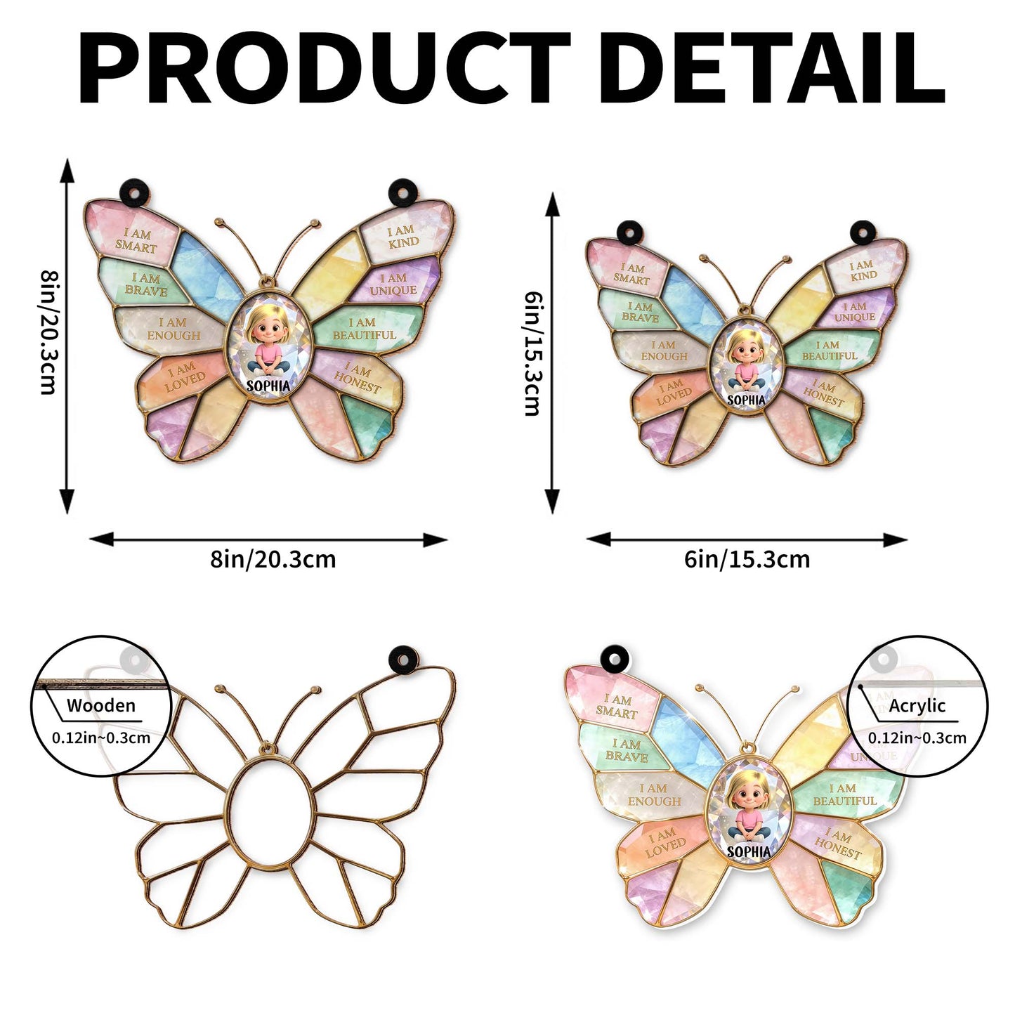 I Am Smart Brave Enough Butterfly Positive Affirmations For Little Girl - Personalized Custom Suncatcher - KID578_CSUN