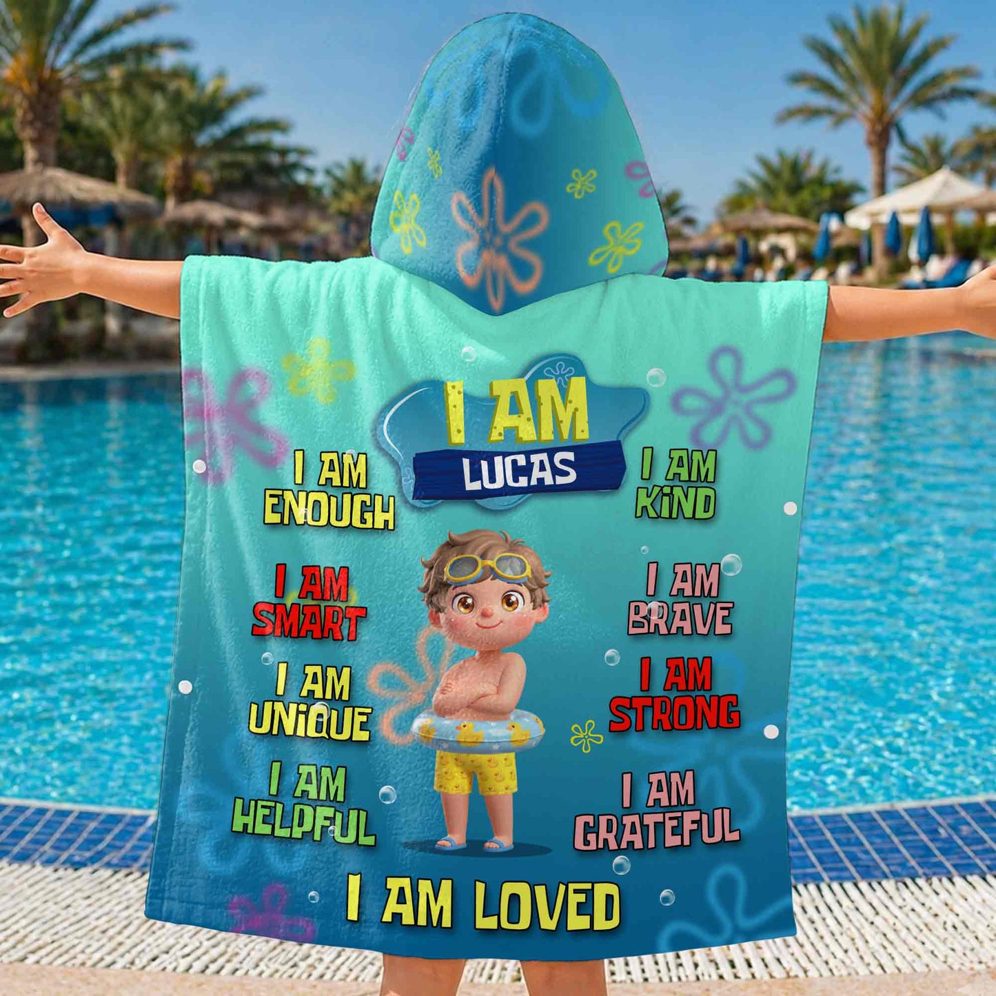 I Am Enough Affirmations With Kid And Flowers - Personalized Kids Hooded Beach Towel - KID708_HOTOKI