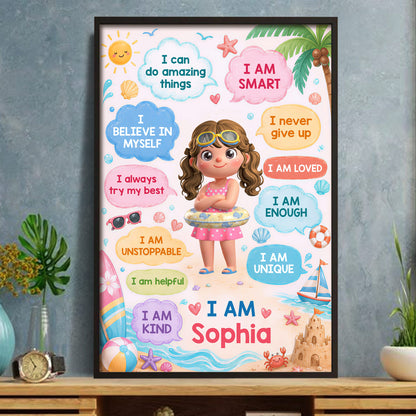 Kid Affirmations Summer Beach Design - Personalized Custom Vertical Poster - KID714_VPOS