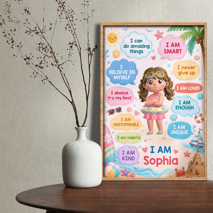 Kid Affirmations Summer Beach Design - Personalized Custom Vertical Poster - KID714_VPOS