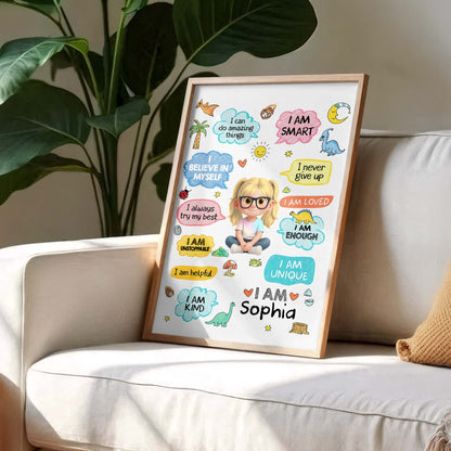 I Can Do Amazing Things Personalized Kid Affirmations With Dinosaurs - Personalized Custom Vertical Poster - KID787_VPOS