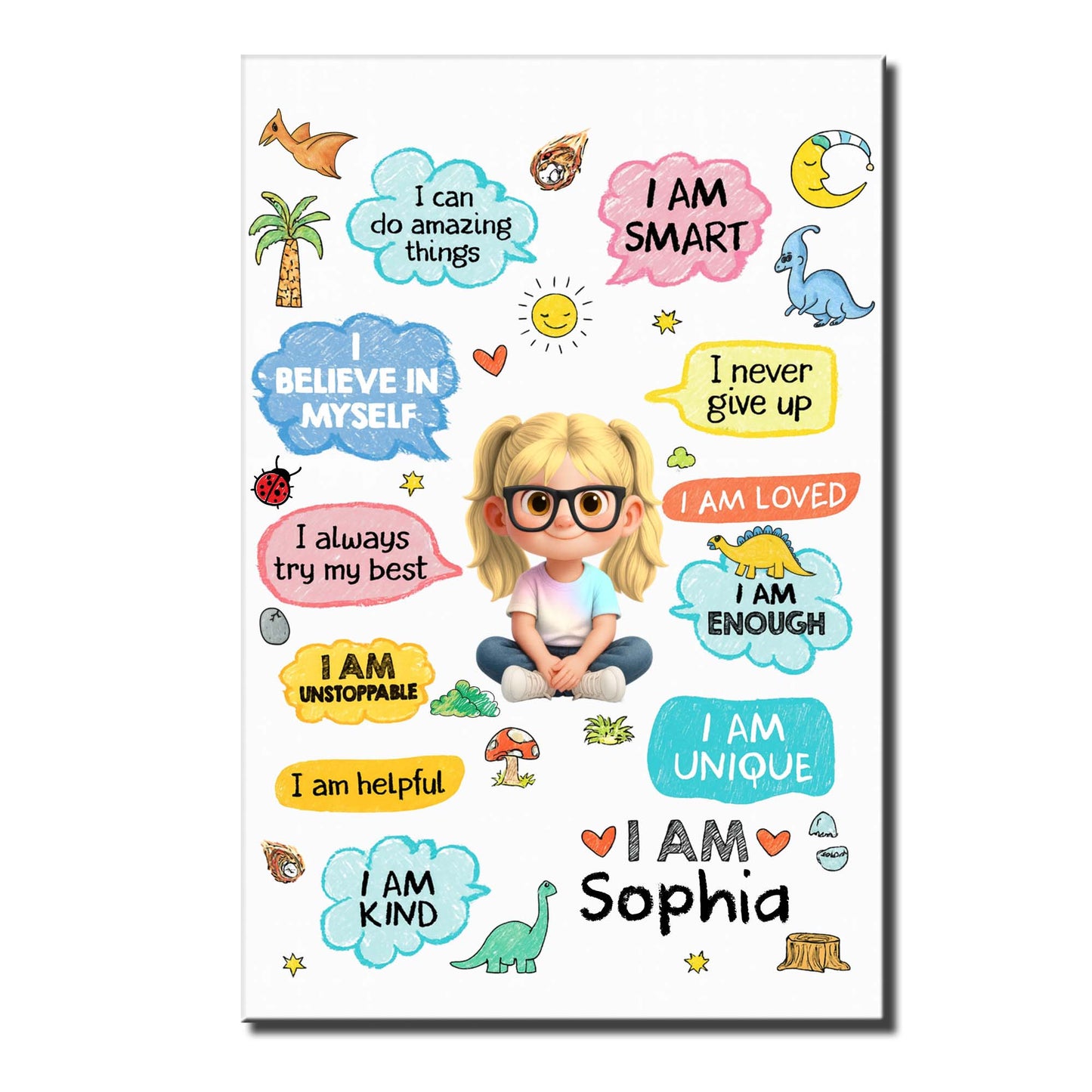 I Can Do Amazing Things Personalized Kid Affirmations With Dinosaurs - Personalized Custom Vertical Poster - KID787_VPOS