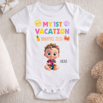 My 1st Vacation Sun Pineapple And Shell Tropical Design - Personalized Custom Baby Onesie - KID819_ONES