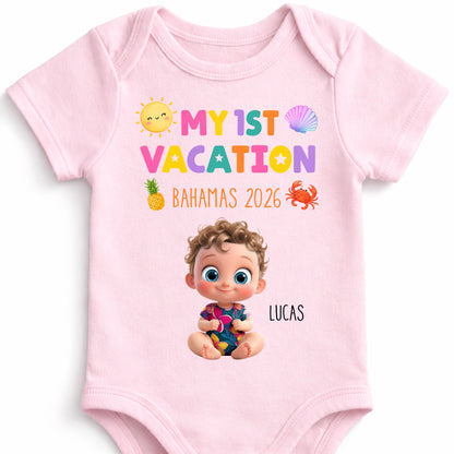 My 1st Vacation Sun Pineapple And Shell Tropical Design - Personalized Custom Baby Onesie - KID819_ONES