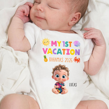 My 1st Vacation Sun Pineapple And Shell Tropical Design - Personalized Custom Baby Onesie - KID819_ONES