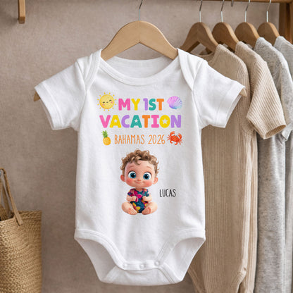 My 1st Vacation Sun Pineapple And Shell Tropical Design - Personalized Custom Baby Onesie - KID819_ONES