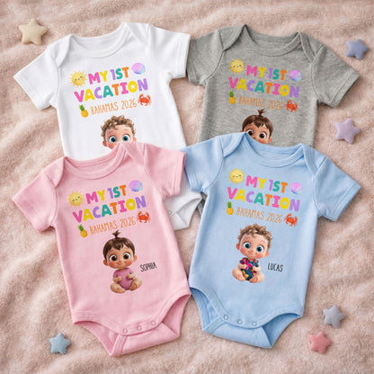 My 1st Vacation Sun Pineapple And Shell Tropical Design - Personalized Custom Baby Onesie - KID819_ONES