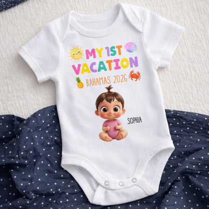 My 1st Vacation Sun Pineapple And Shell Tropical Design - Personalized Custom Baby Onesie - KID819_ONES