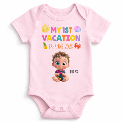 My 1st Vacation Sun Pineapple And Shell Tropical Design - Personalized Custom Baby Onesie - KID819_ONES