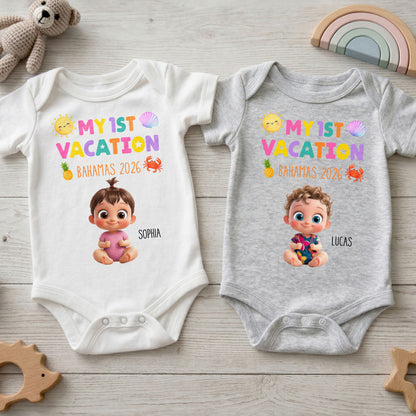 My 1st Vacation Sun Pineapple And Shell Tropical Design - Personalized Custom Baby Onesie - KID819_ONES