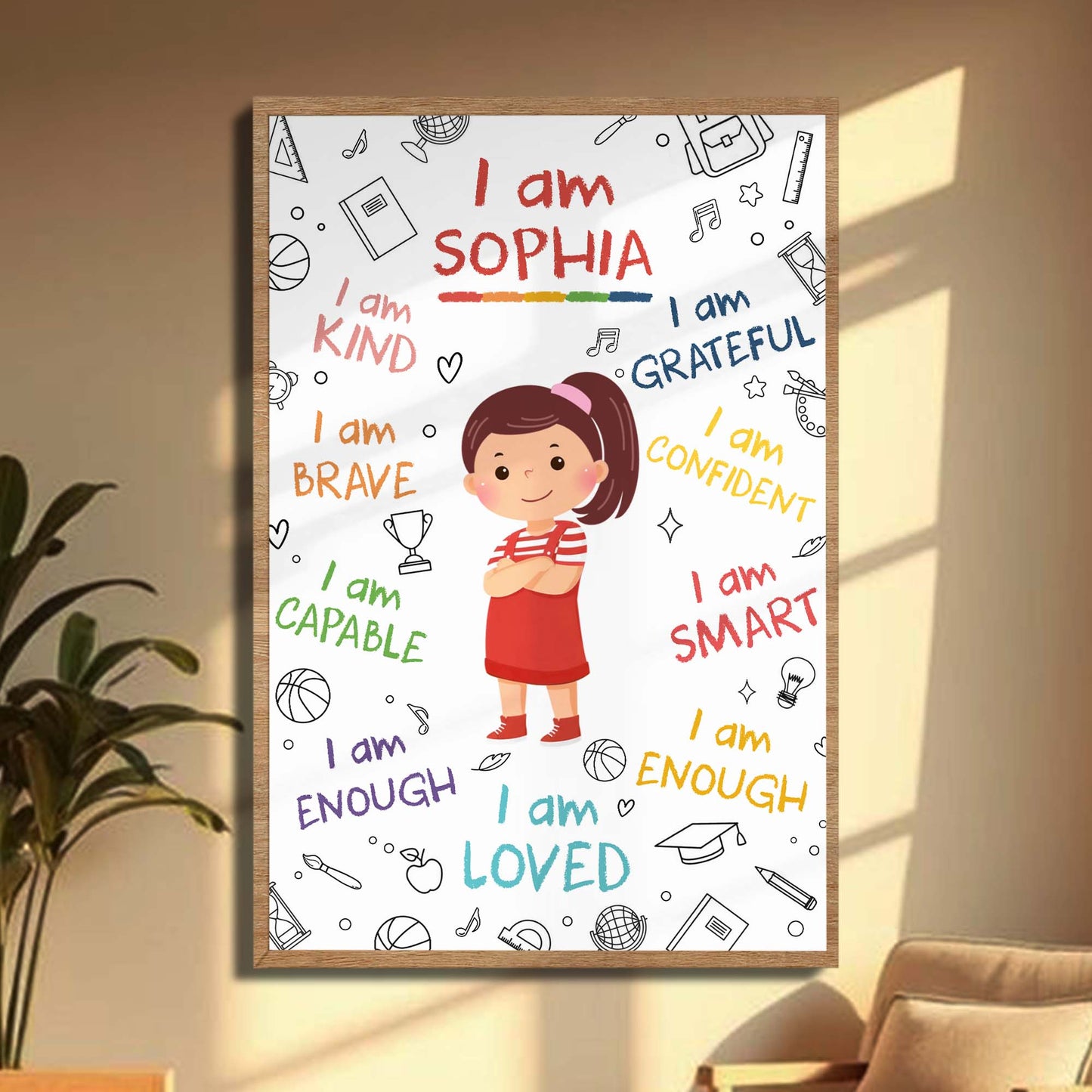 I Am Kind Brave Loved Affirmations And Little Girl Design - Personalized Custom Vertical Poster - KID824_VPOS