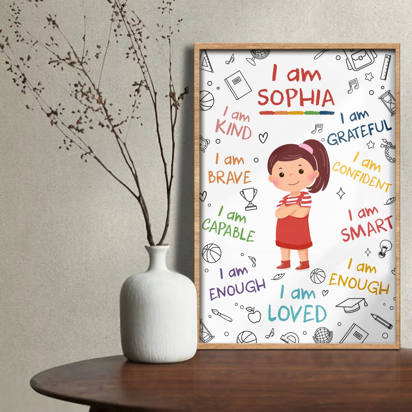 I Am Kind Brave Loved Affirmations And Little Girl Design - Personalized Custom Vertical Poster - KID824_VPOS