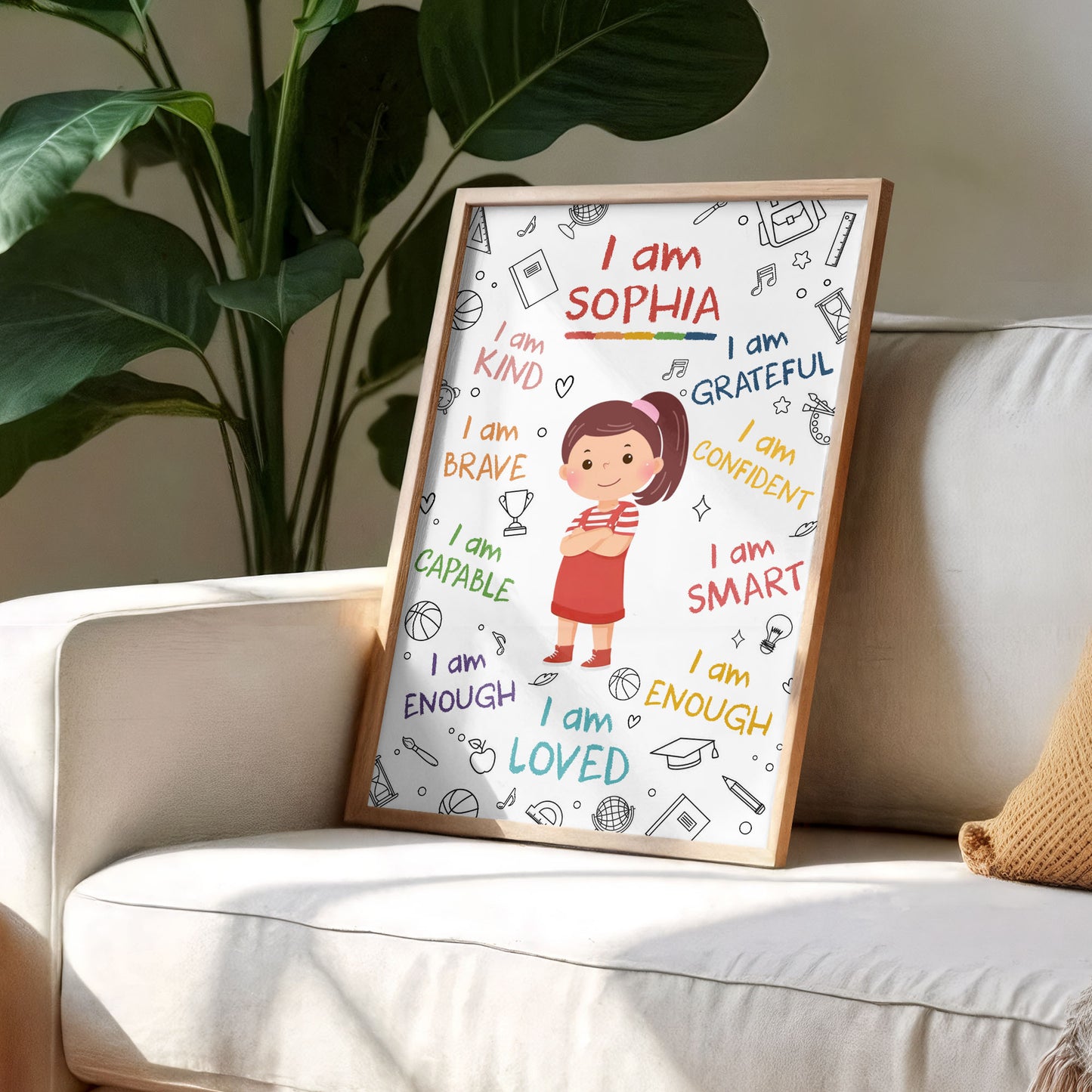 I Am Kind Brave Loved Affirmations And Little Girl Design - Personalized Custom Vertical Poster - KID824_VPOS