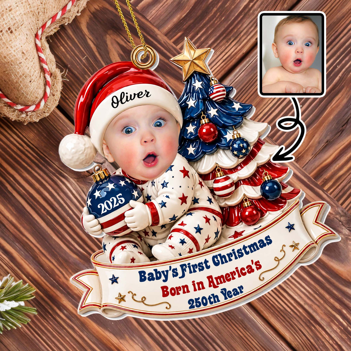 Baby's First Christmas Born In America's 250th Year With Christmas Tree - Personalized Custom Acrylic Ornament, Christmas Gift - KID938_ACO