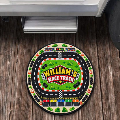 Race Track Custom Name With Racing Flags And Tires - Personalized Custom Shaped Doormat - KID975_CUDOR