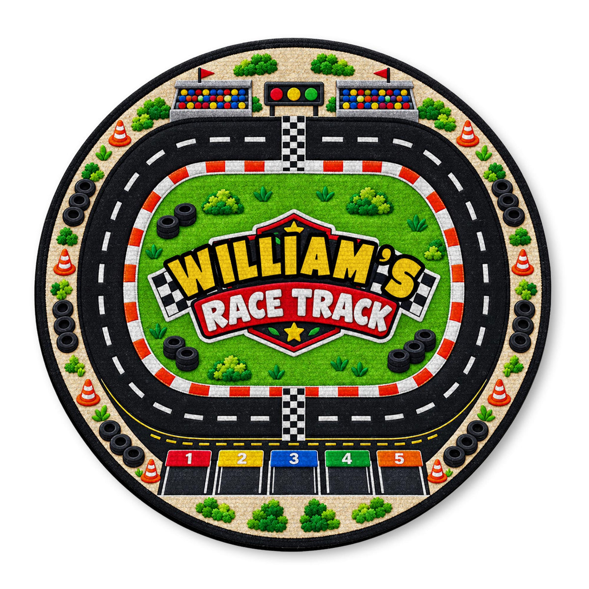 Race Track Custom Name With Racing Flags And Tires - Personalized Custom Shaped Doormat - KID975_CUDOR