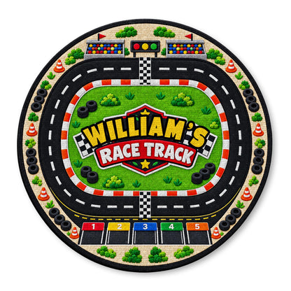 Race Track Custom Name With Racing Flags And Tires - Personalized Custom Shaped Doormat - KID975_CUDOR