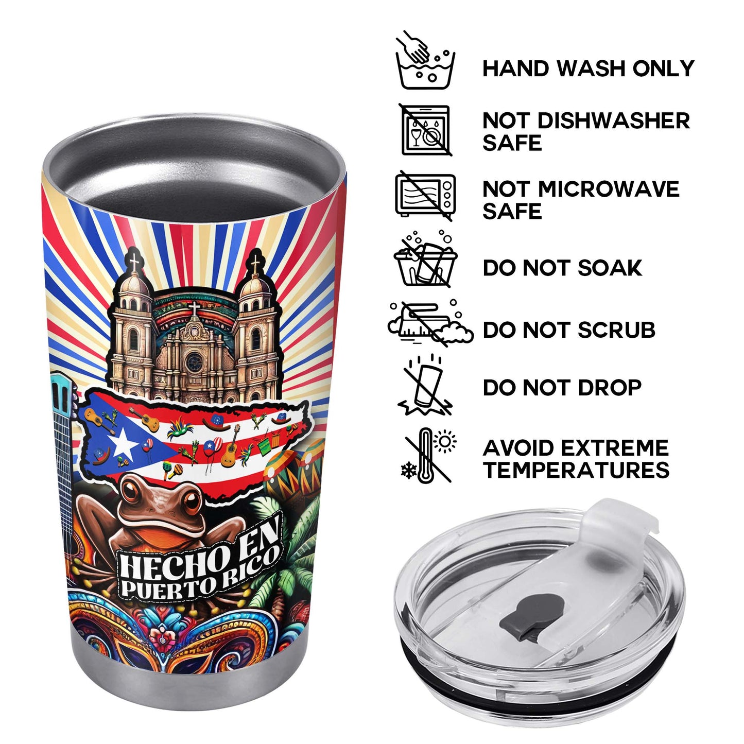 Hecho en Puerto Rico - Vaso de acero inoxidable personalizado de 20 oz y 30 oz - LA006_TB