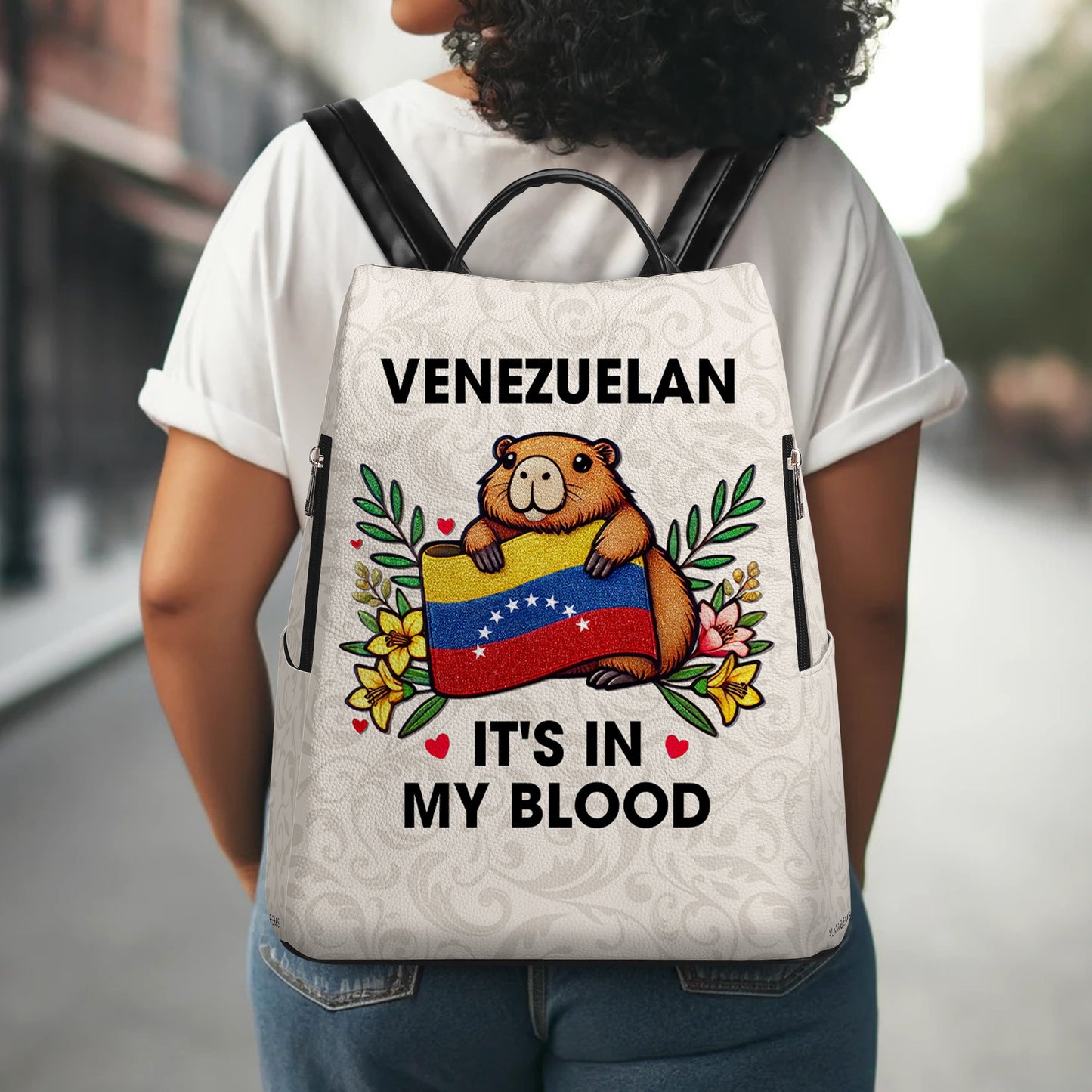 Venezuela, c'est dans mon sang ! Sac à dos en cuir personnalisé - LA033_BP