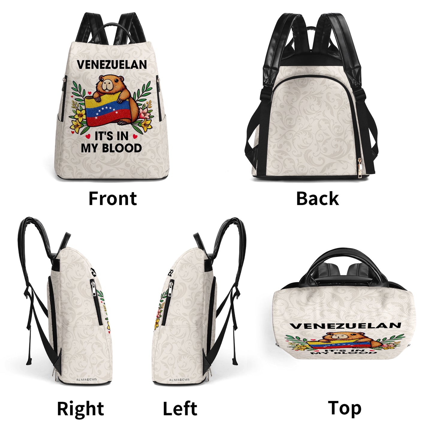 Venezuela, c'est dans mon sang ! Sac à dos en cuir personnalisé - LA033_BP