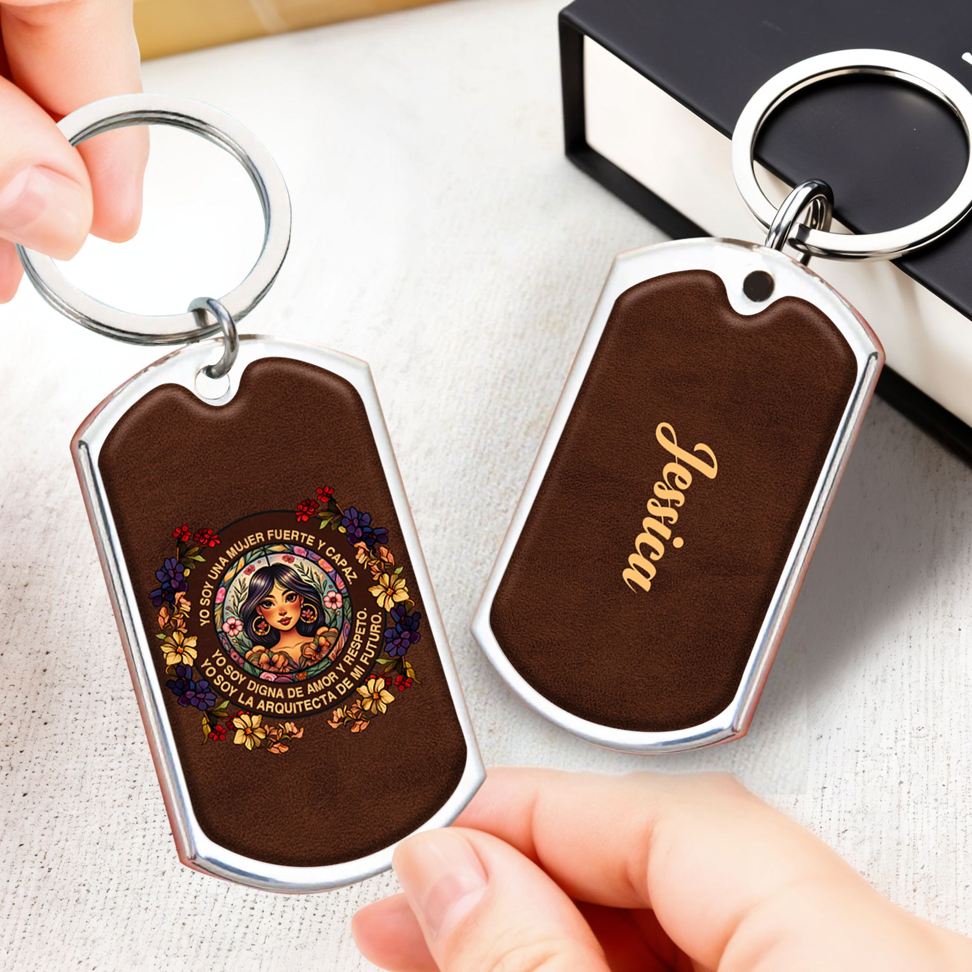 Strong and Brave Woman Love and Peace Portrait Keychain