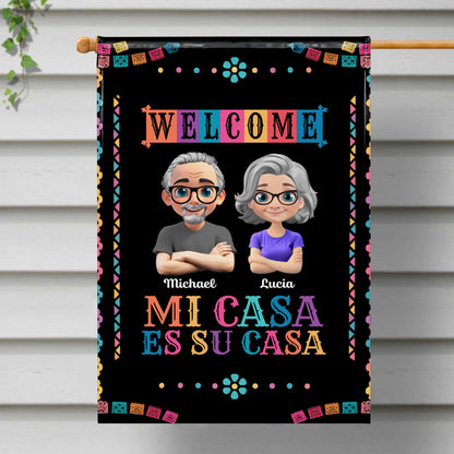 Welcome Mi Casa Es Su Casa With Cartoon Couple