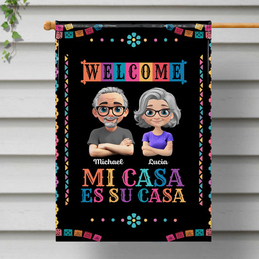 Welcome Mi Casa Es Su Casa With Cartoon Couple