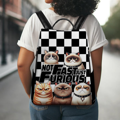 Not Fast Just Furious - Personalized Custom Leather BackPack - BP_CAT05