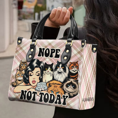 Non. Pas aujourd'hui ! Sac à main en cuir personnalisé pour les amoureux des chats - LL20