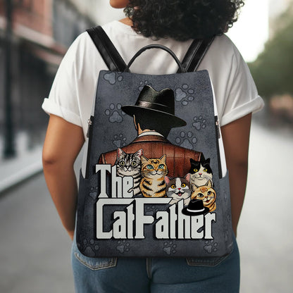 The Cat Father - Personalized Custom Leather BackPack - BP_CAT09