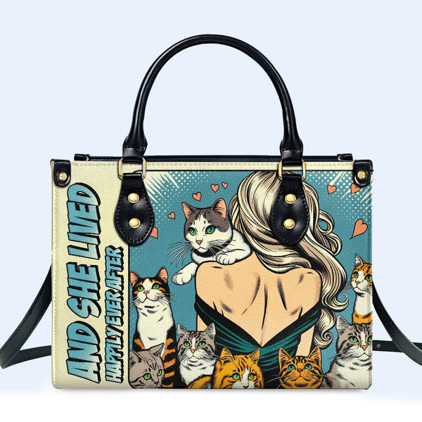 Y vivió feliz para siempre - Bolso de cuero personalizado para amantes de los gatos - LL04