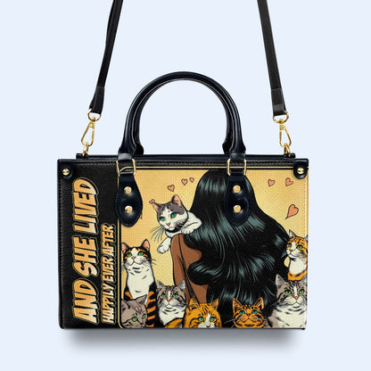 And She Lived Happily Ever After - Black - Personalized Custom Leather Handbag For Cat Lovers - LL04BLACK