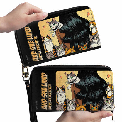 Y ella vivió felices para siempre - Negro - Cartera de cuero para mujer para amantes de los gatos - LL04BLACKWL