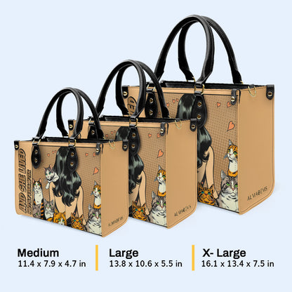 Et elle vécut heureuse pour toujours - Marron - Sac à main en cuir personnalisé pour les amoureux des chats - LL04BROWN