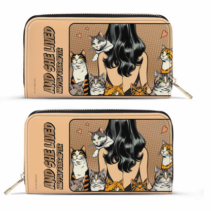 Y ella vivió felices para siempre - Marrón - Cartera de cuero para mujer para amantes de los gatos - LL04BROWNWL