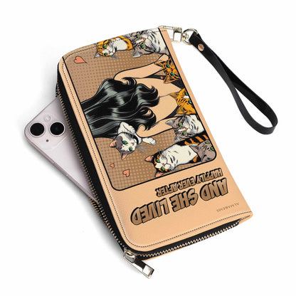 Y ella vivió felices para siempre - Marrón - Cartera de cuero para mujer para amantes de los gatos - LL04BROWNWL