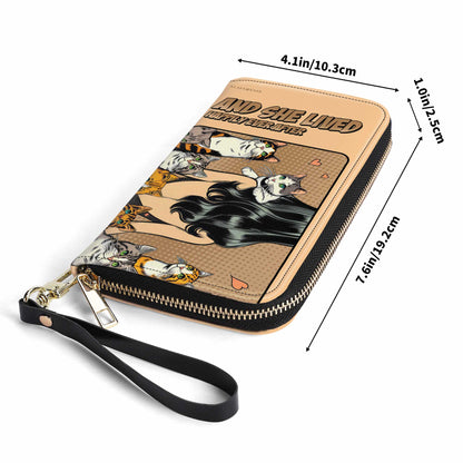 Y ella vivió felices para siempre - Marrón - Cartera de cuero para mujer para amantes de los gatos - LL04BROWNWL