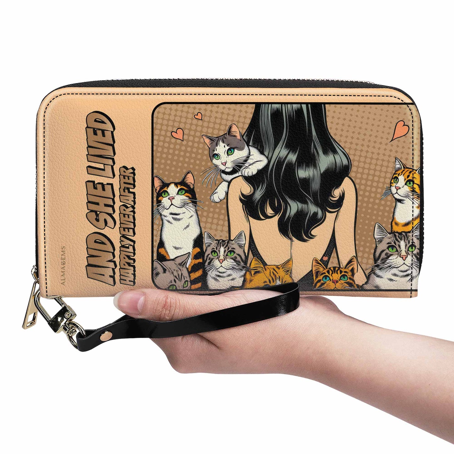 Y ella vivió felices para siempre - Marrón - Cartera de cuero para mujer para amantes de los gatos - LL04BROWNWL