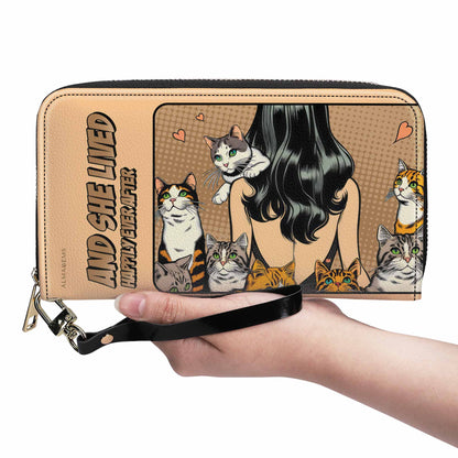 Y ella vivió felices para siempre - Marrón - Cartera de cuero para mujer para amantes de los gatos - LL04BROWNWL