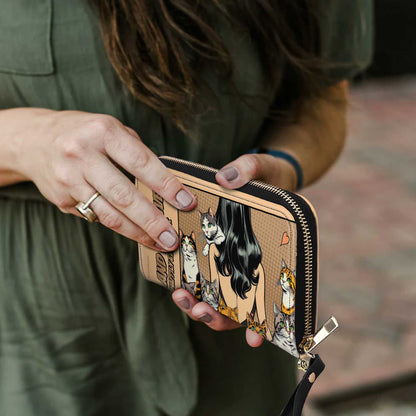Y ella vivió felices para siempre - Marrón - Cartera de cuero para mujer para amantes de los gatos - LL04BROWNWL