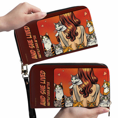 Et elle vécut heureuse pour toujours - Rouge - Portefeuille en cuir pour femme amoureux des chats - LL04REDWL