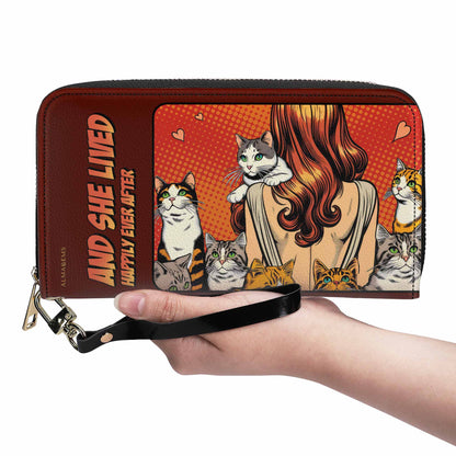 Et elle vécut heureuse pour toujours - Rouge - Portefeuille en cuir pour femme amoureux des chats - LL04REDWL