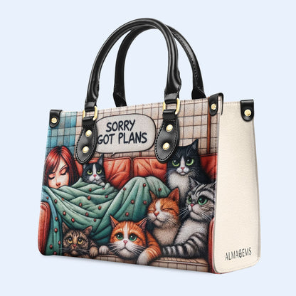 Sorry, Got Plans - Personalized Custom Leather Handbag For Cat Lovers - LL13